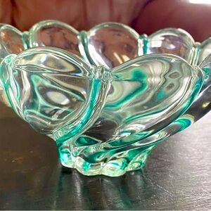 Vintage Mikasa Scalloped Teal Swirl Glass 6” Bowl